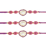 Beautiful Kundan & Pearl Rakhi with Roli Chawal & Card (Pack of 3)