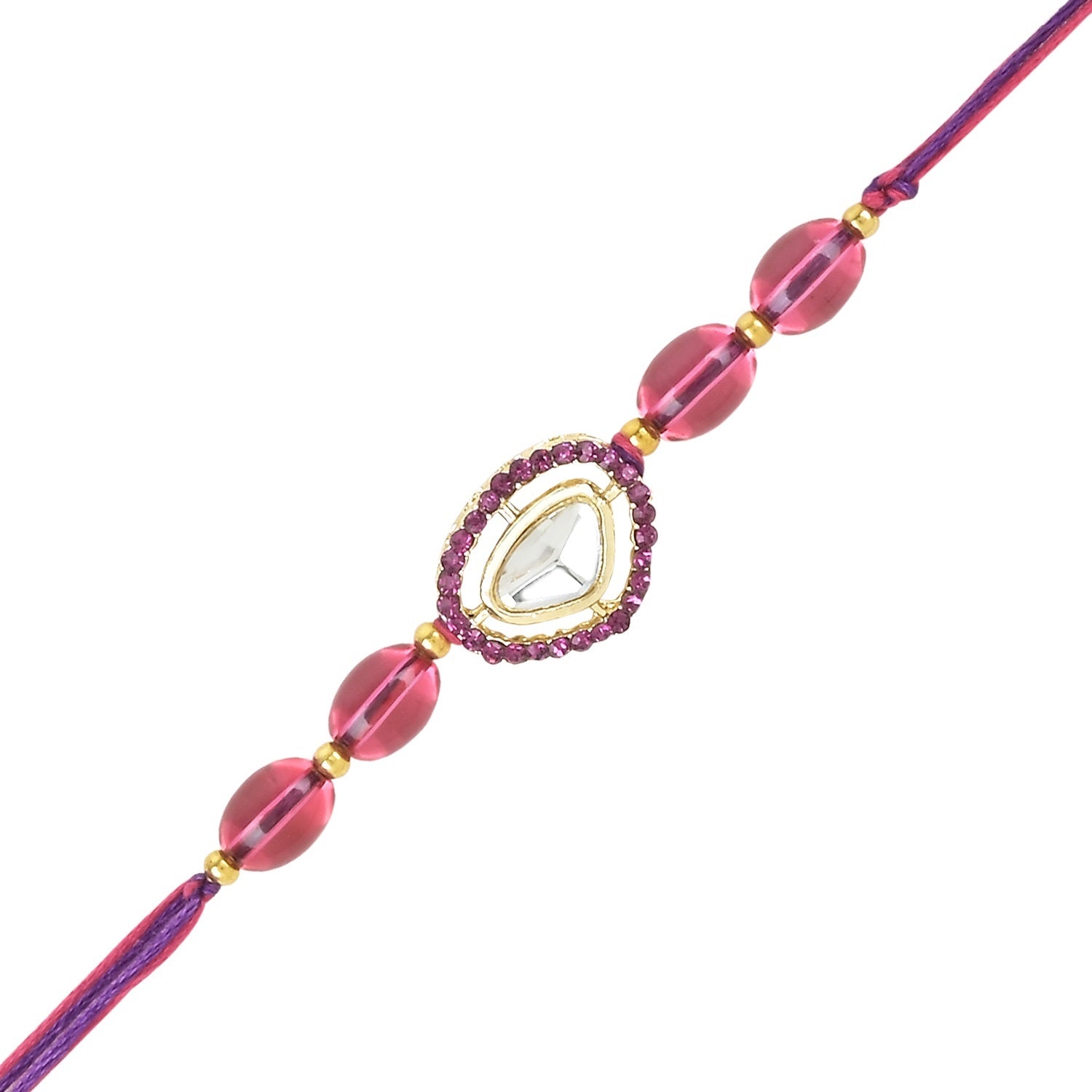 Beautiful Kundan & Pearl Rakhi with Roli Chawal & Card