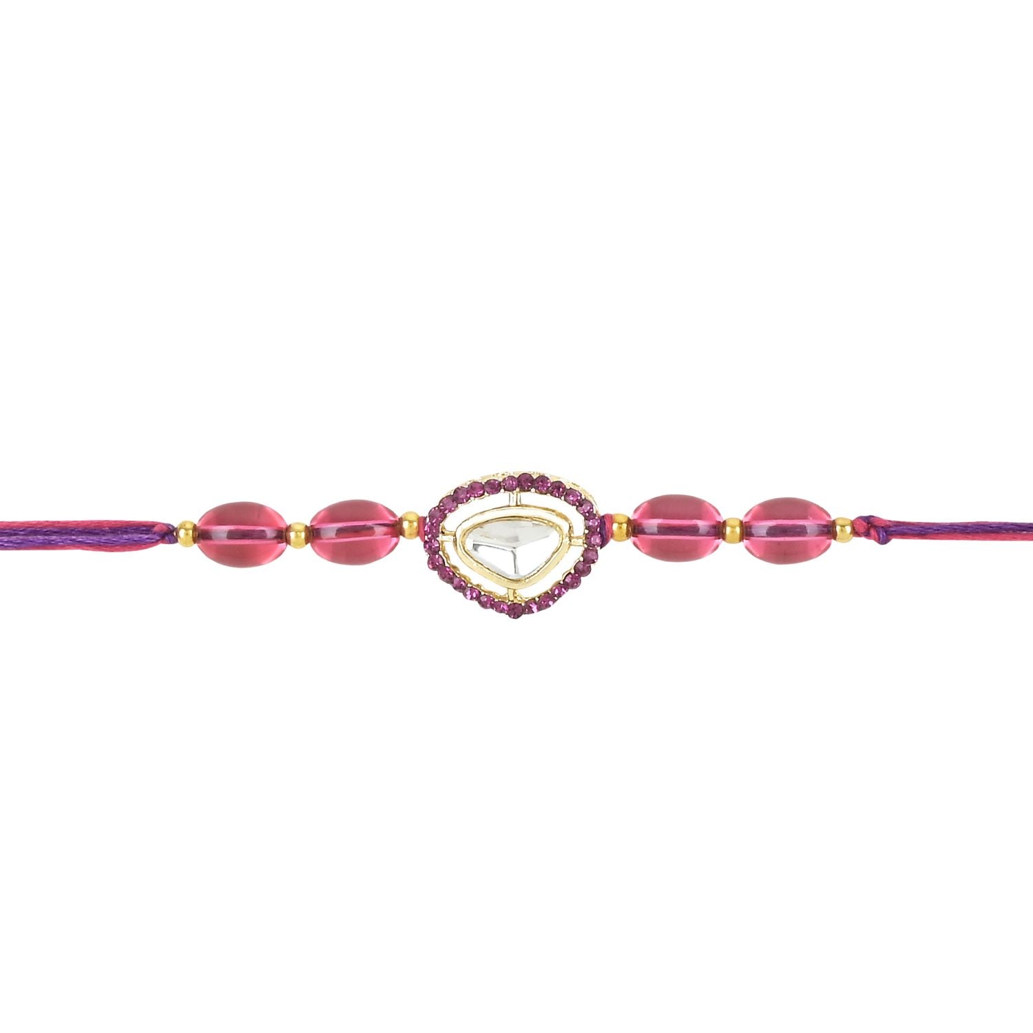 Beautiful Kundan & Pearl Rakhi with Roli Chawal & Card