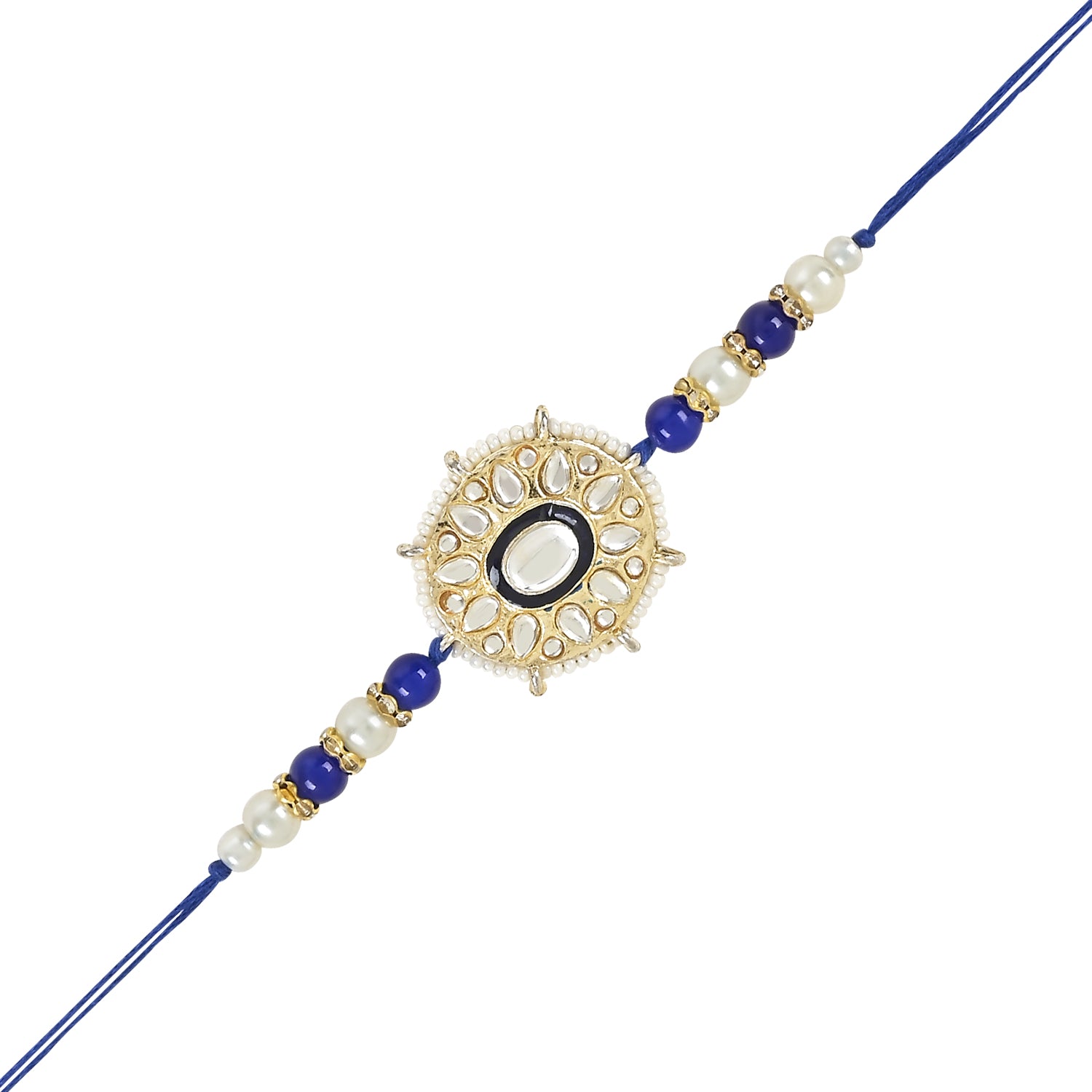 Beautiful Kundan & Pearl Beads Rakhi with Roli Chawal & Card (Pack of 3)