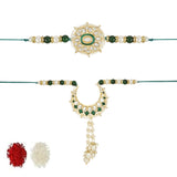 Elegant Bhaiya Bhabhi Lumba Pearl Rakhi With Roli Chawal & Card