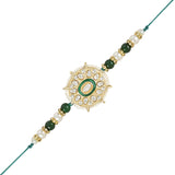 Elegant Bhaiya Bhabhi Lumba Pearl Rakhi With Roli Chawal & Card