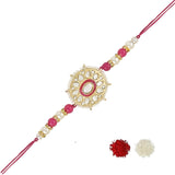 Beautiful Kundan & Pearl Beads Rakhi with Roli Chawal & Card