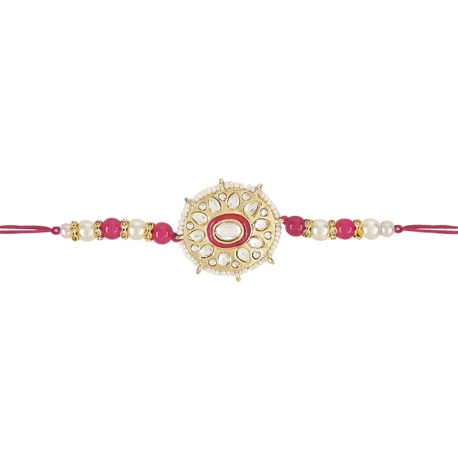 Beautiful Kundan & Pearl Beads Rakhi with Roli Chawal & Card