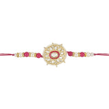 Beautiful Kundan & Pearl Beads Rakhi with Roli Chawal & Card