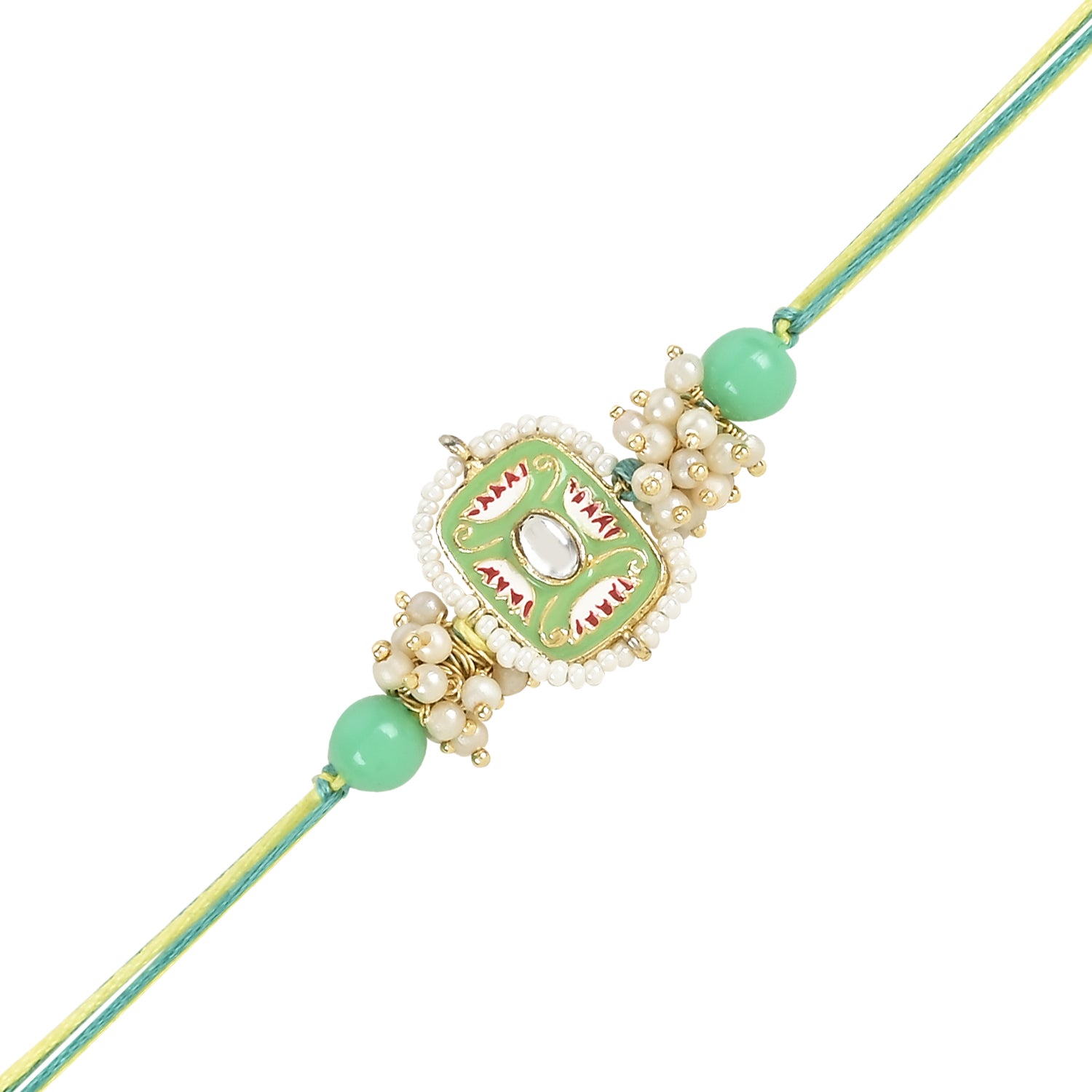 Mesmerizing Kundan And Meena Rakhi With Roli Chawal & Card (Pack of 2)