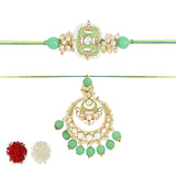 Elegant Bhaiya Bhabhi Lumba Pearl Rakhi With Roli Chawal & Card