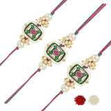 Mesmerizing Kundan And Meena Rakhi With Roli Chawal & Card (Pack of 3)