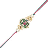 Mesmerizing Kundan And Meena Rakhi With Roli Chawal & Card (Pack of 3)