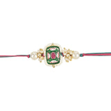 Mesmerizing Kundan And Meena Rakhi With Roli Chawal & Card (Pack of 3)