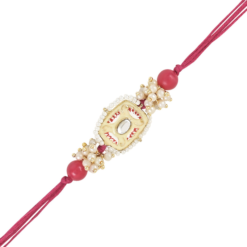 Mesmerizing Kundan And Meena Rakhi With Roli Chawal & Card (Pack of 3)