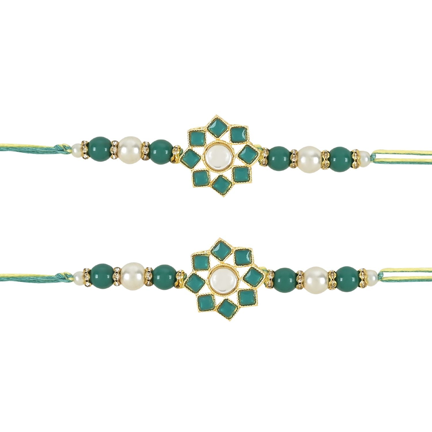 Dazzling Pearl Kundan Stone Rakhi with Roli Chawal & Card (Pack of 2)