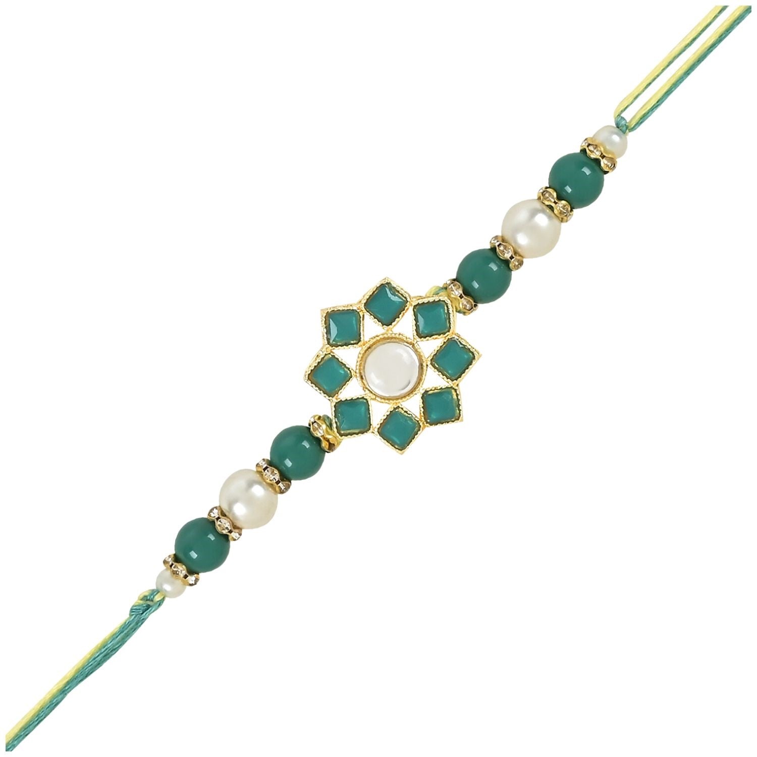 Dazzling Pearl Kundan Stone Rakhi with Roli Chawal & Card