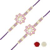 Dazzling Pearl Kundan Stone Rakhi with Roli Chawal & Card (Pack of 2)