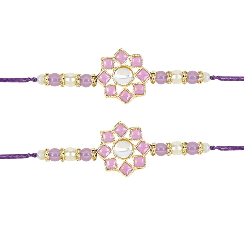 Dazzling Pearl Kundan Stone Rakhi with Roli Chawal & Card (Pack of 2)