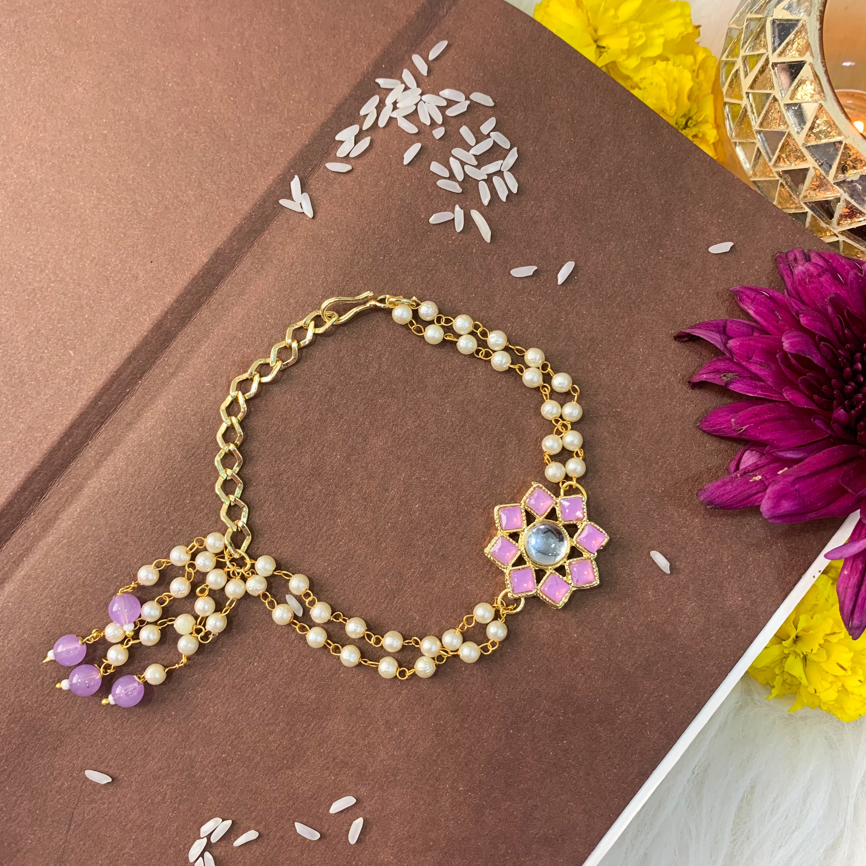 Alluring Pearl & Kundan Lumba Rakhi
