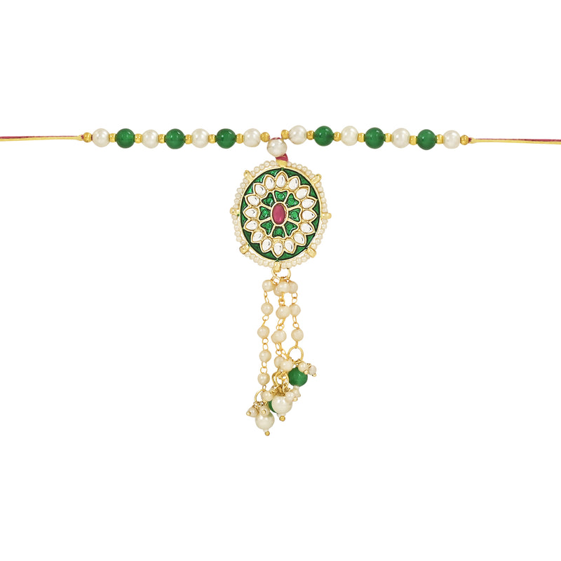 Alluring Pearl & Kundan Lumba Rakhi