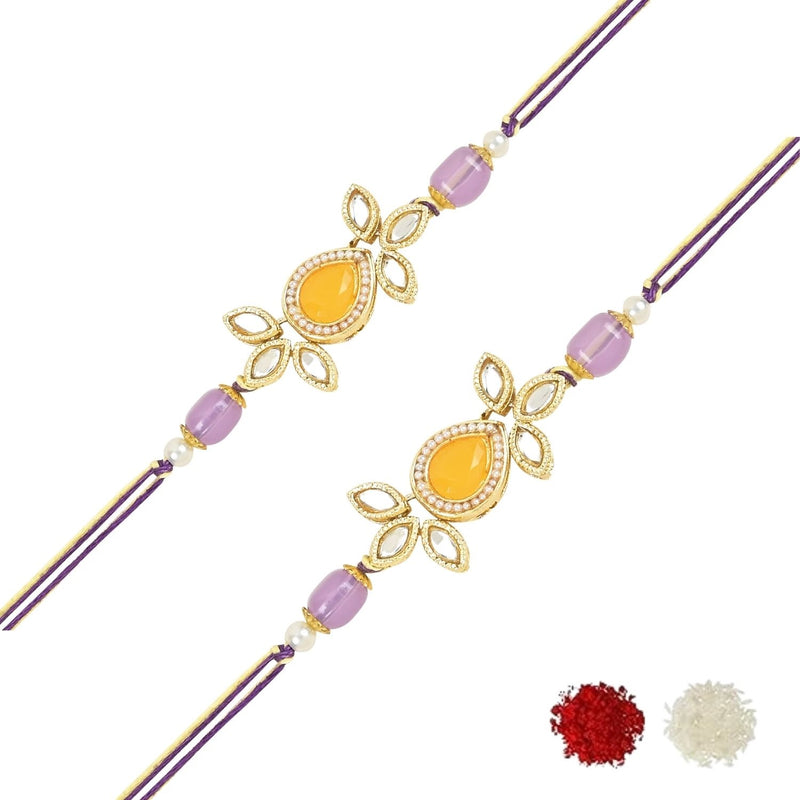 Beautiful Kundan & Pearl Rakhi with Roli Chawal & Card (Pack of 2)