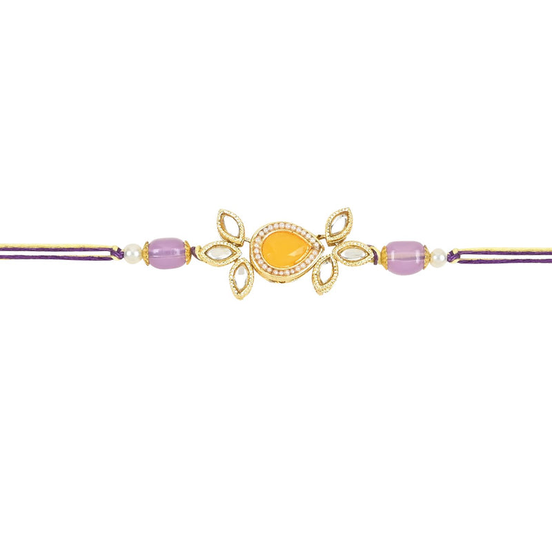 Beautiful Kundan & Pearl Rakhi with Roli Chawal & Card (Pack of 2)