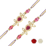 Beautiful Kundan & Pearl Rakhi with Roli Chawal & Card (Pack of 2)