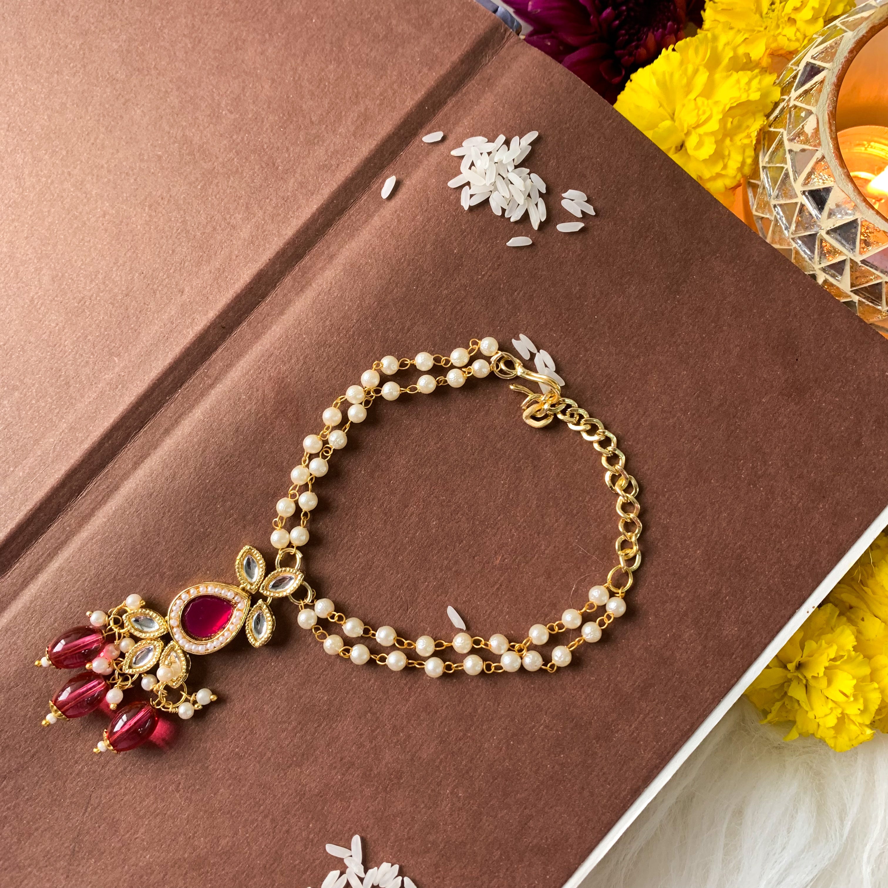 Alluring Pearl & Kundan Lumba Rakhi