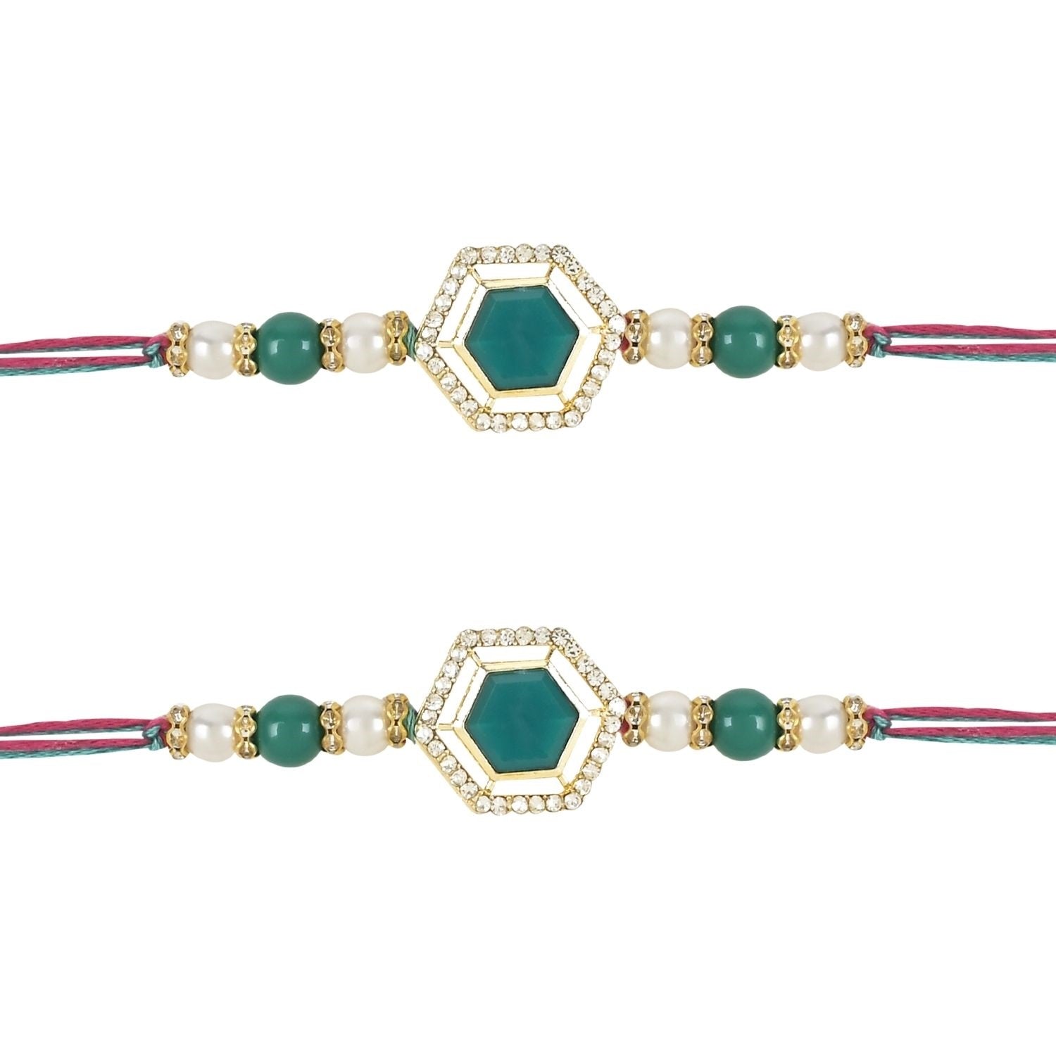 Beautiful Kundan & Pearl Rakhi with Roli Chawal & Card (Pack of 2)