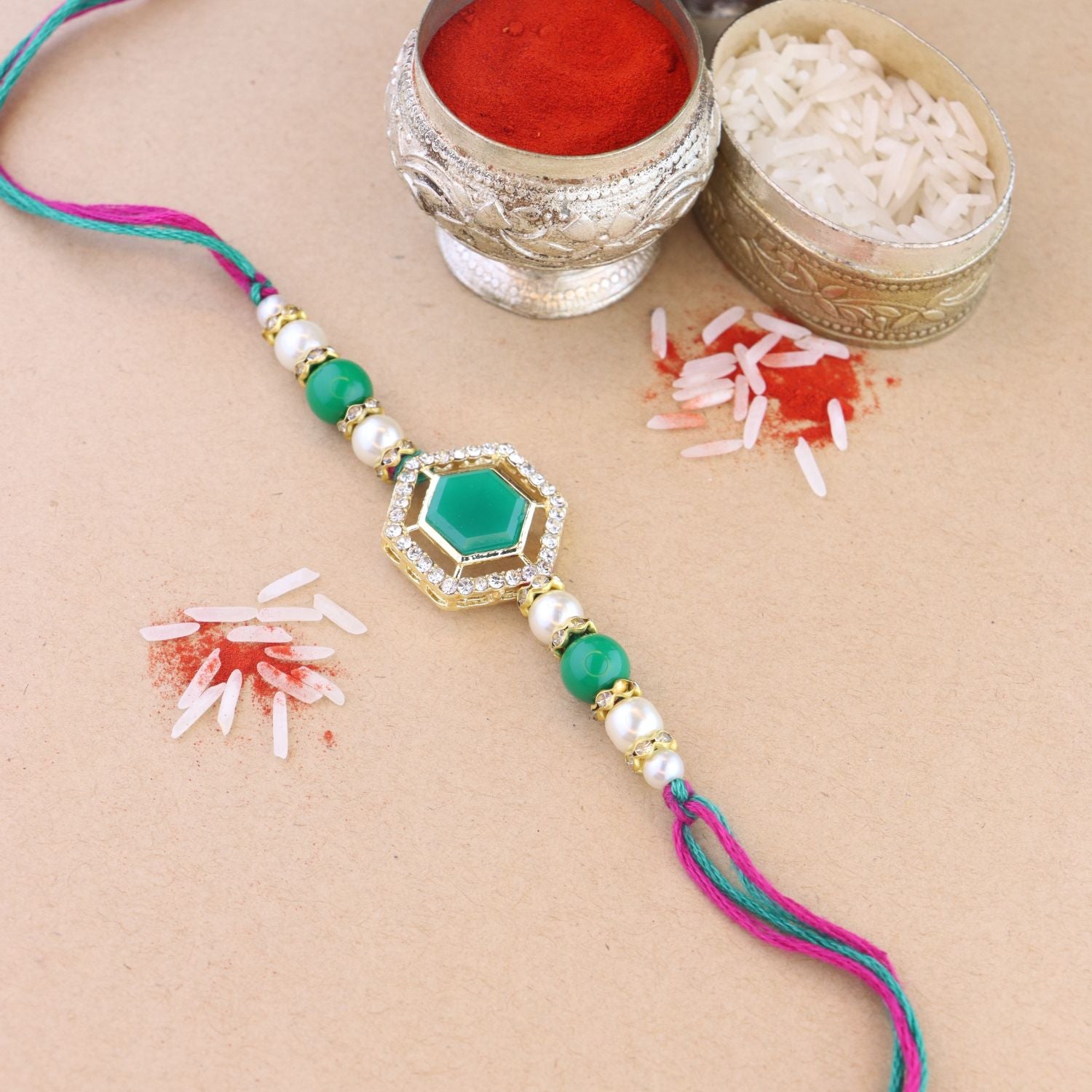 Designer Bhaiya Bracelet Rakhi With Roli Chawal & Card