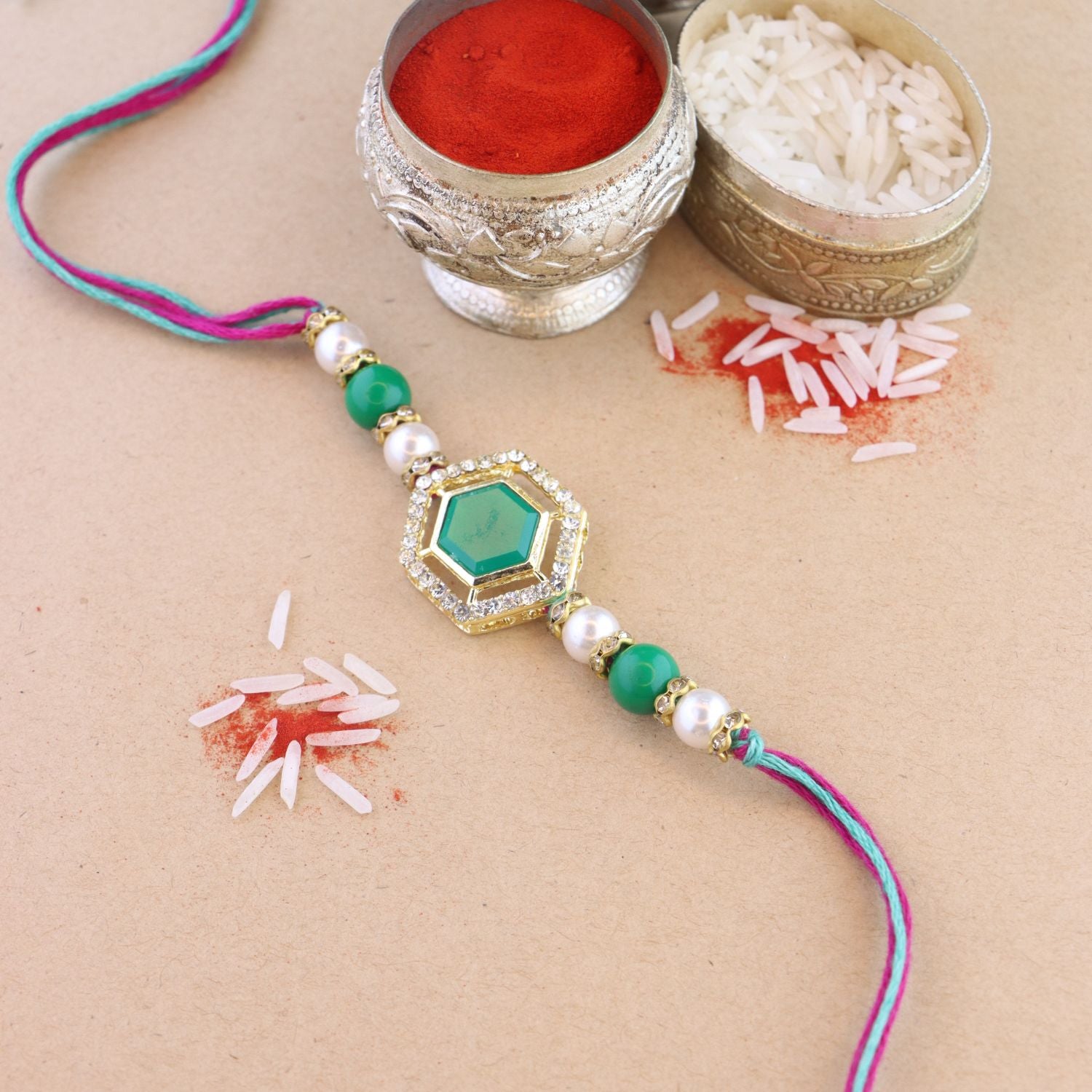 Designer Bhaiya Bracelet Rakhi With Roli Chawal & Card