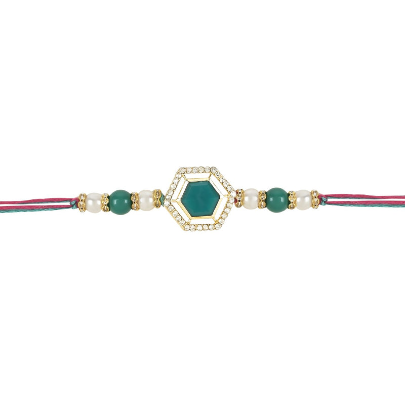 Beautiful Kundan & Pearl Rakhi with Roli Chawal & Card (Pack of 2)