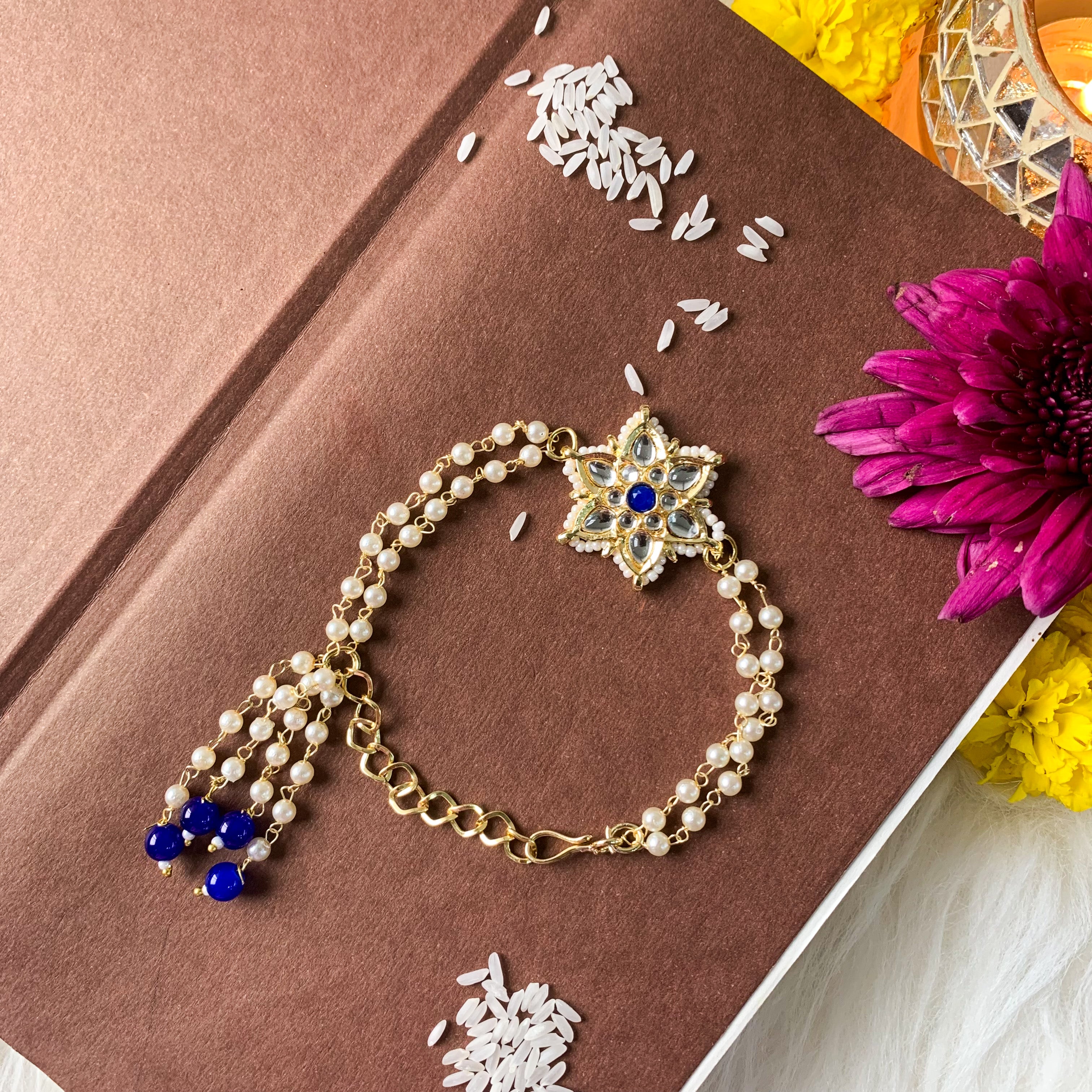 Alluring Pearl & Kundan Lumba Rakhi
