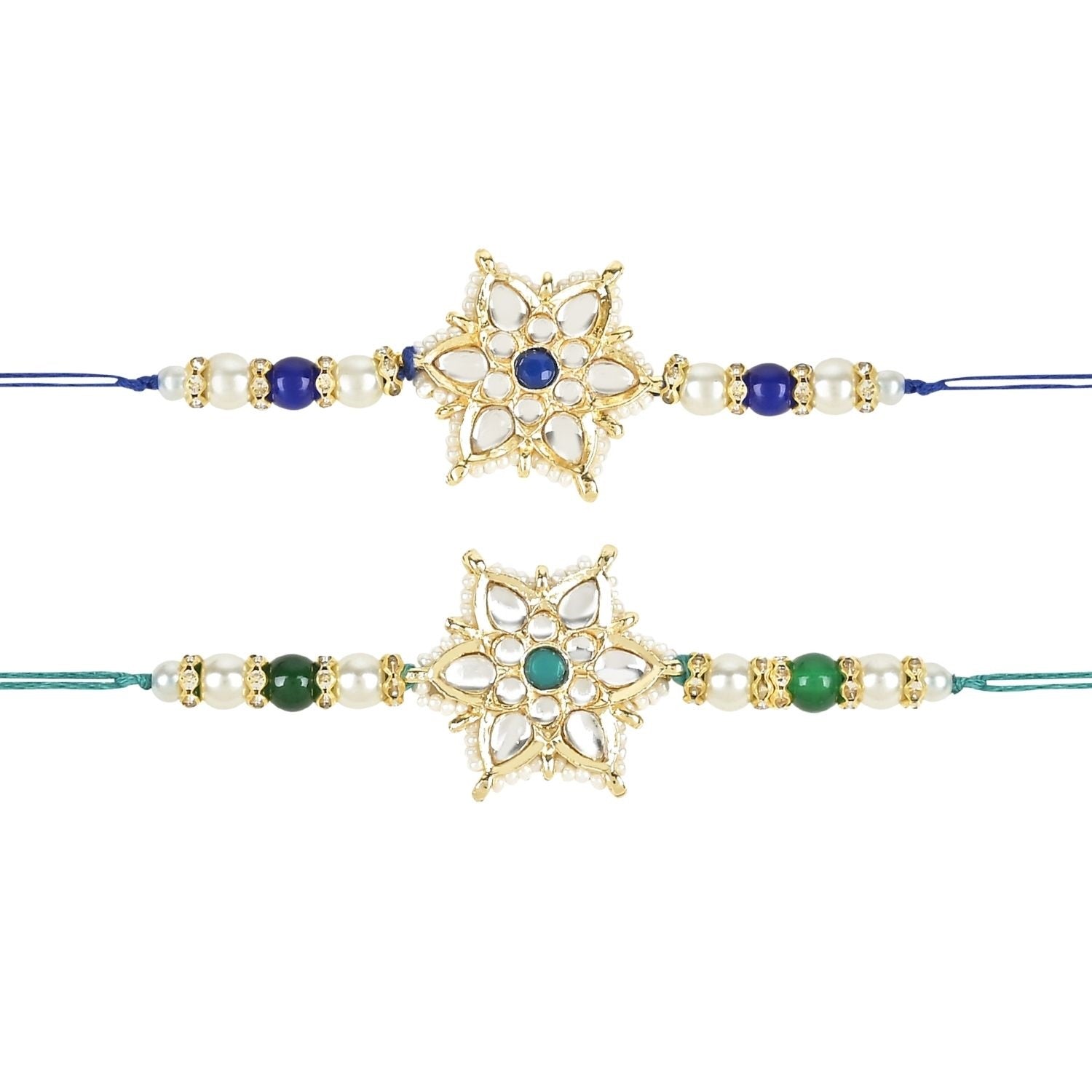 Beautiful Kundan & Pearl Rakhi with Roli Chawal & Card (Pack of 2)