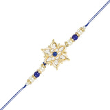 Beautiful Kundan & Pearl Rakhi with Roli Chawal & Card (Pack of 3)