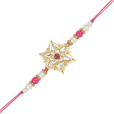 Beautiful Kundan & Pearl Rakhi with Roli Chawal & Card (Pack of 3)