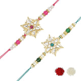 Beautiful Kundan & Pearl Rakhi with Roli Chawal & Card (Pack of 2)