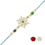 Beautiful Kundan & Pearl Rakhi with Roli Chawal & Card