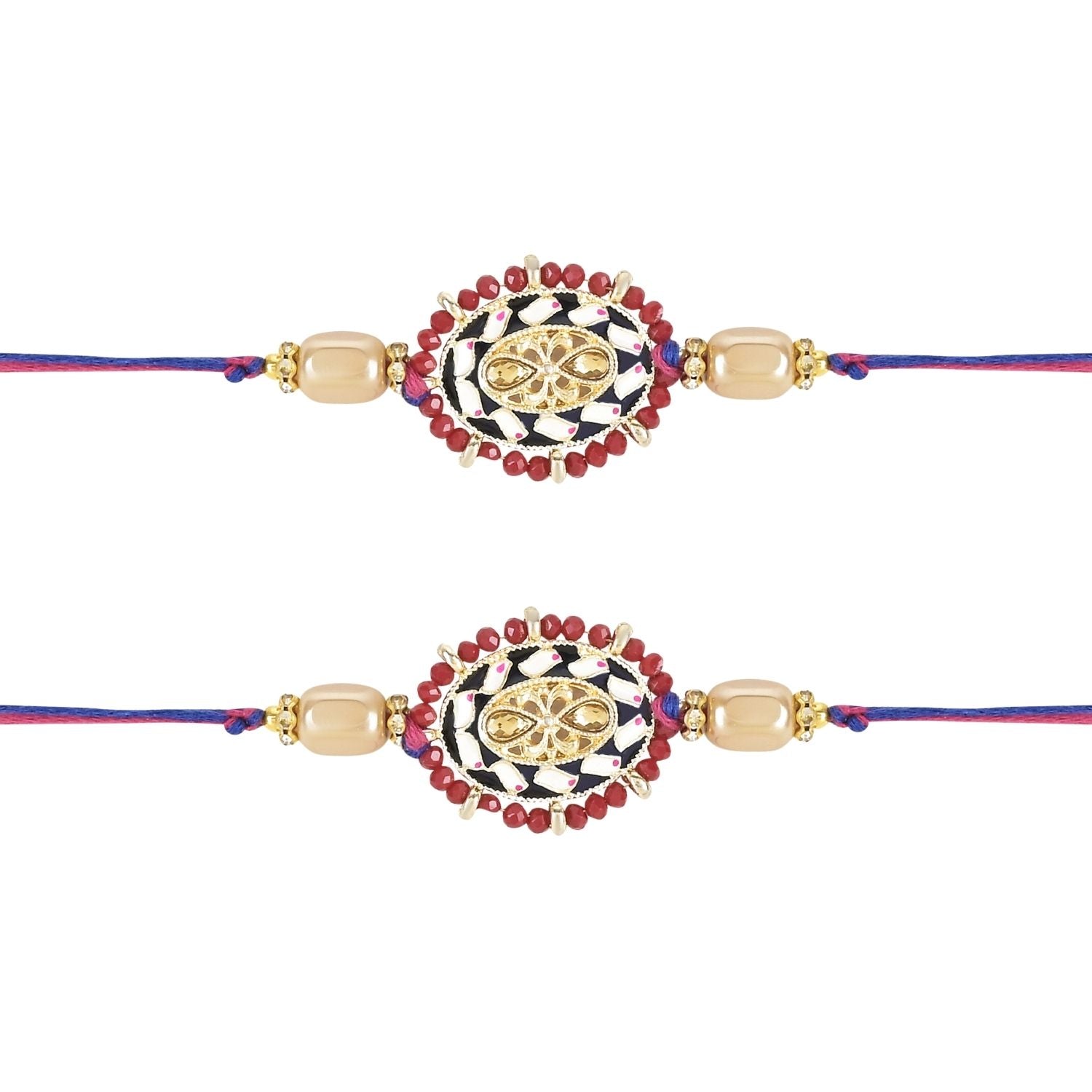 Beautiful Kundan & Pearl Rakhi with Roli Chawal & Card (Pack of 2)