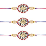 Beautiful Kundan & Pearl Rakhi with Roli Chawal & Card (Pack of 3)