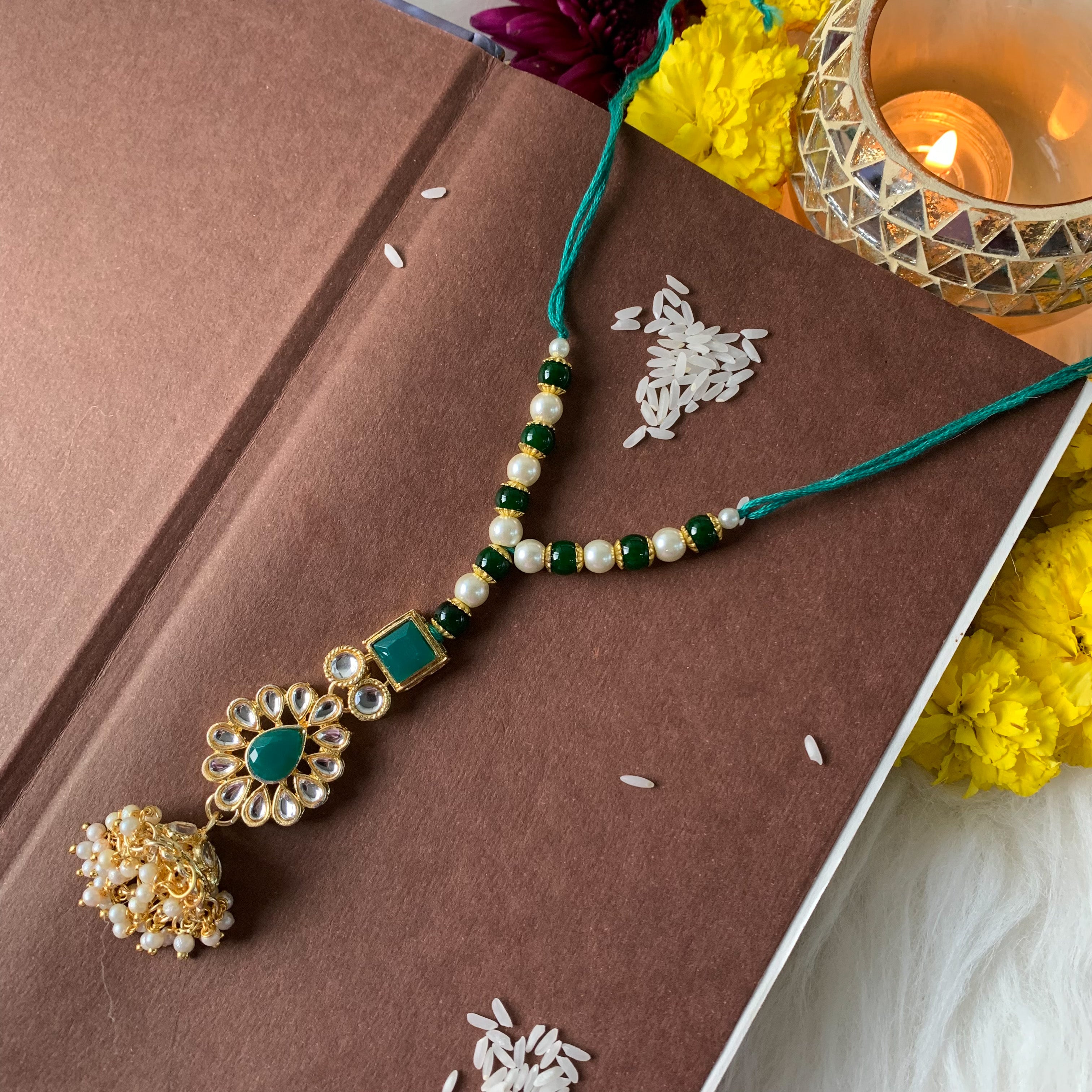 Alluring Pearl & Kundan Lumba Rakhi
