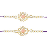 Beautiful Kundan & Pearl Rakhi with Roli Chawal & Card (Pack of 2)