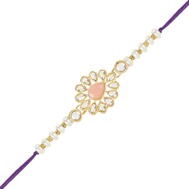 Beautiful Kundan & Pearl Rakhi with Roli Chawal & Card (Pack of 2)