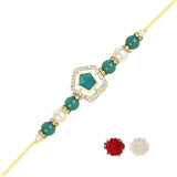 Beautiful Kundan & Pearl Rakhi with Roli Chawal & Card