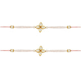 Beautiful Kundan & Pearl Rakhi with Roli Chawal & Card (Pack of 2)