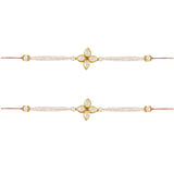 Beautiful Kundan & Pearl Rakhi with Roli Chawal & Card (Pack of 2)