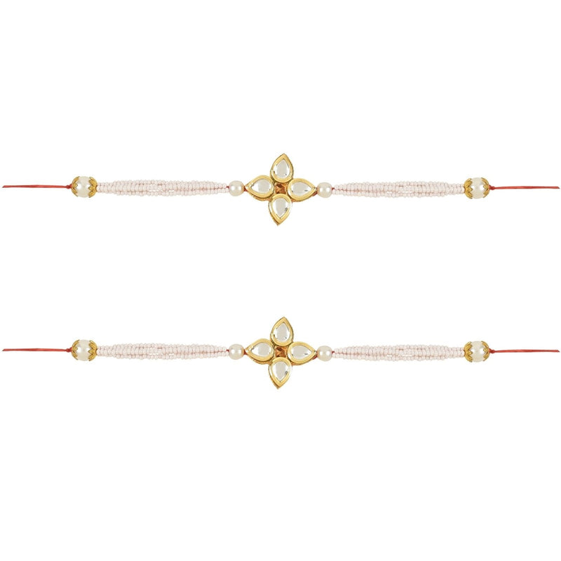 Beautiful Kundan & Pearl Rakhi with Roli Chawal & Card (Pack of 2)