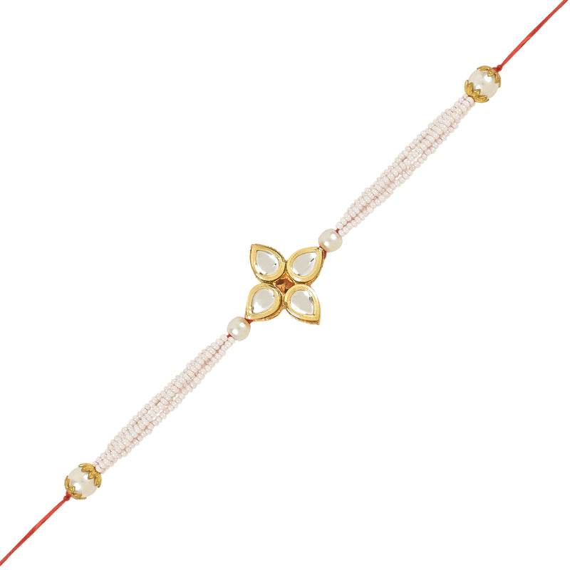 Beautiful Kundan & Pearl Rakhi with Roli Chawal & Card (Pack of 2)