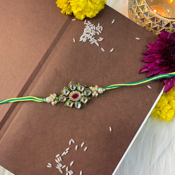 Beautiful Pearl Beads Rakhi with Roli Chawal & Card