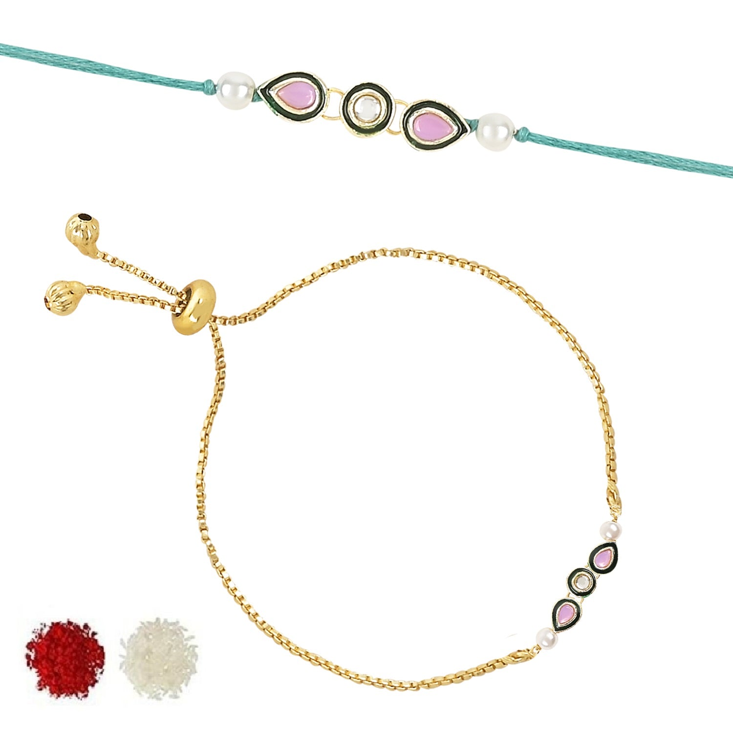 Designer Bhaiya Bhabhi Hanging Lumba & Rakhi Combo Set