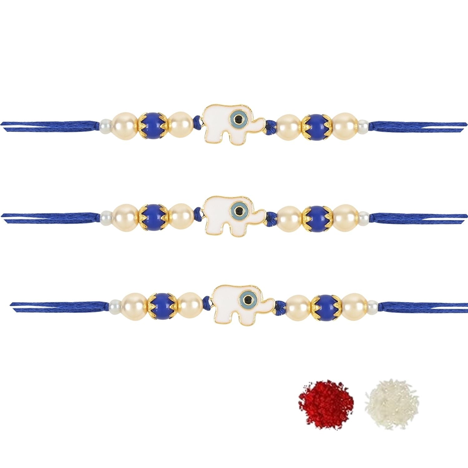 Elephant Shape Enamel Bhaiya Rakhi With Roli Chawal & Card (Pack of 3)