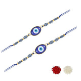 Evil Eye Shape Bhaiya Rakhi With Roli Chawal & Card (Pack of 2)