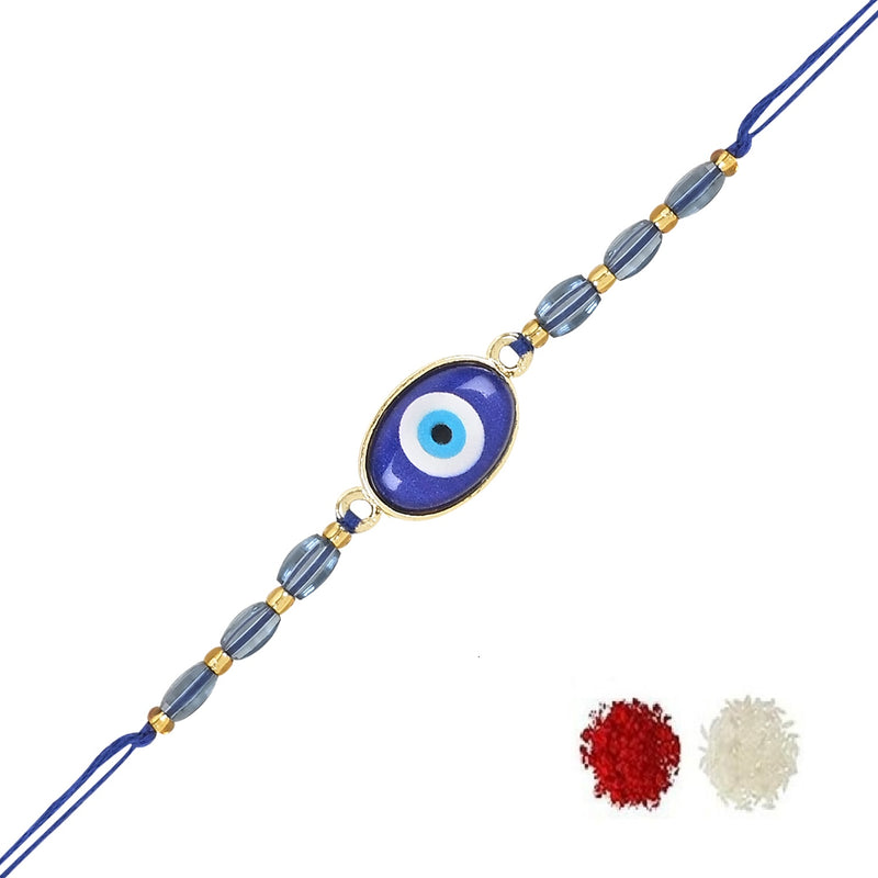 Evil Eye Shape Bhaiya Rakhi With Roli Chawal & Card